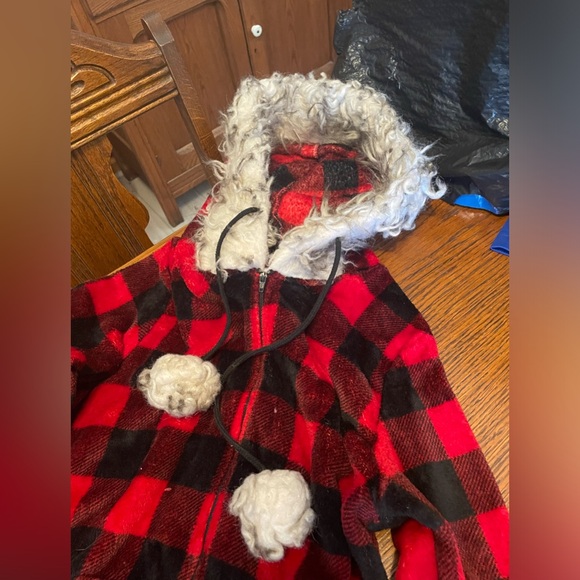 Secret Treasures Red and Black Buffalo Plaid Fleece Onesie with Faux Fur Hood - Picture 3 of 5
